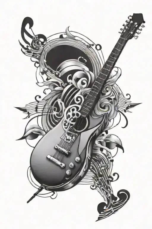 A tattoo design incorporating elements of music and art, such as a paintbrush and musical notes forming a creative composition tattoo design idea