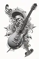A tattoo design incorporating elements of music and art, such as a paintbrush and musical notes forming a creative composition tattoo design idea