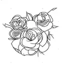 linework flower boquet with 2 roses, 1 cosmos, 1 poppy, 1 violet for patchwork sleeve tattoo design idea