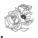 linework flower boquet with 2 roses, 1 cosmos, 1 poppy, 1 violet for patchwork sleeve tattoo design idea