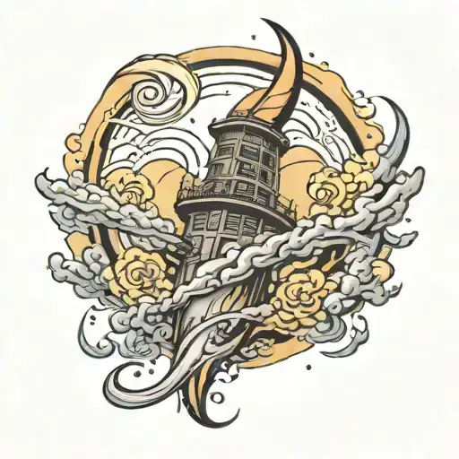 tornado engulfing the moon tattoo design idea