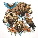 Grizzly Bear, Angel, Eagle, Horse and two butterflies tattoo design idea