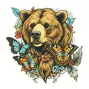 Grizzly Bear, Angel, Eagle, Horse and two butterflies tattoo design idea
