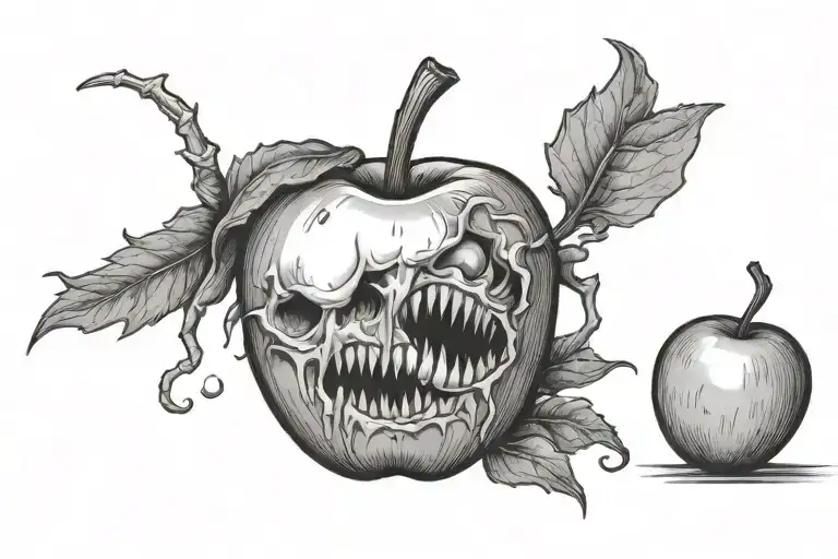rotten apple with worm and rebel flay in background  tattoo design idea