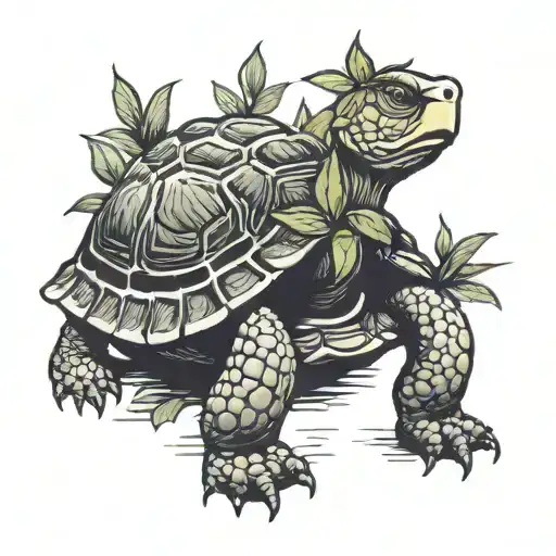 Tortoise eating tall plant tattoo design idea