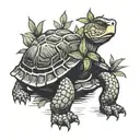 Tortoise eating tall plant tattoo design idea