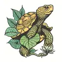 Tortoise eating tall plant tattoo design idea
