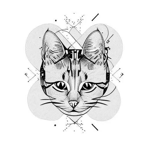 cat with space tattoo design idea