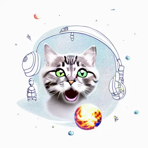 cat with space tattoo design idea