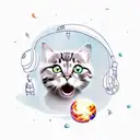 cat with space tattoo design idea