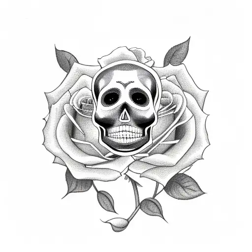 baby angel laying on 2 roses with a sugar skull beneath the roses tattoo design idea