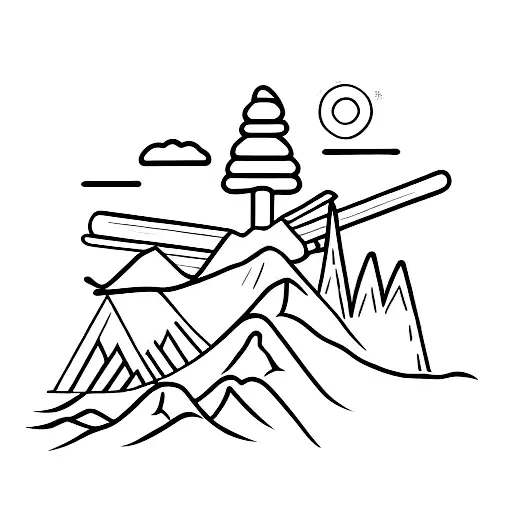cross country skier and mountains tattoo design idea