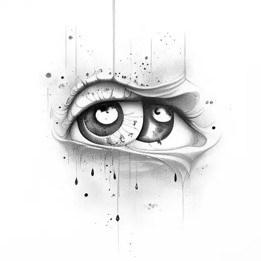 two ethereal crying eyes side by side  with tear streaks running down tattoo design idea