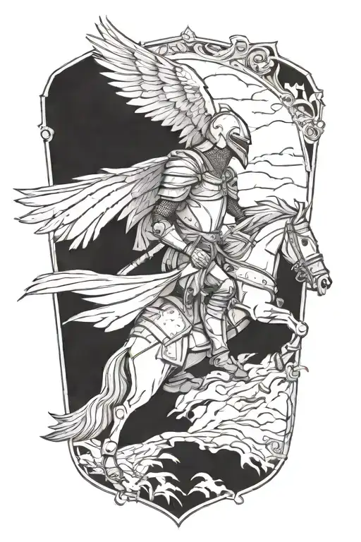 Medieval knight sketch with ravens tattoo design idea