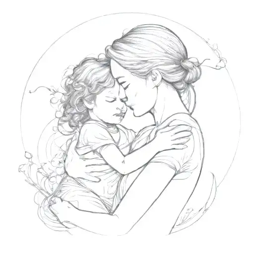 mother and child in embrace tattoo design idea