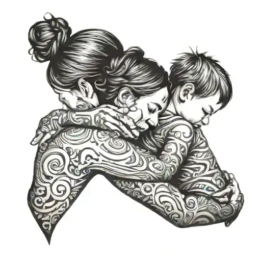 mother, son, love, hug  tattoo design idea