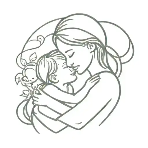 mother and child in a hug tattoo design idea