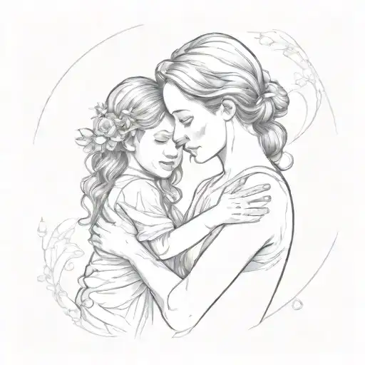 mother and child in embrace tattoo design idea