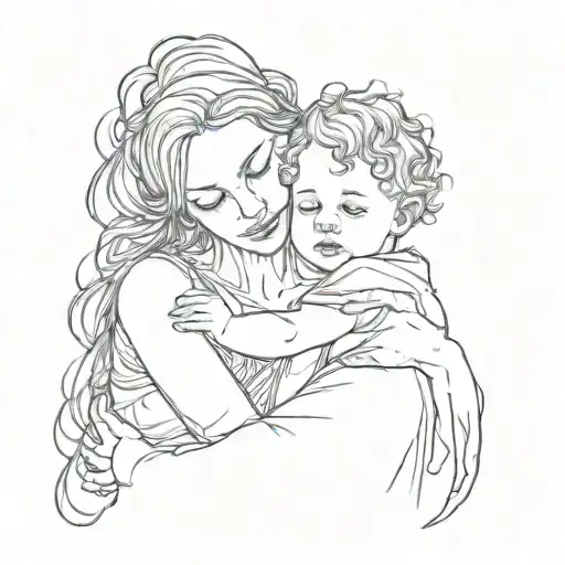 mother and child in embrace tattoo design idea