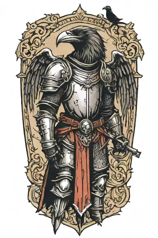 Medieval knight sketch with ravens tattoo design idea