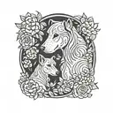 dogs, mother and daughter, whith flower tattoo design idea
