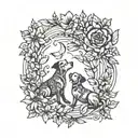 dogs, mother and daughter, whith flower tattoo design idea