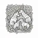 dogs, mother and daughter, whith flower tattoo design idea