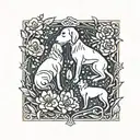 dogs, mother and daughter, whith flower tattoo design idea