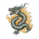 Dragon,Japanese dragon ,Ryu (Japanese word for dragon),Scales ,Serpent,Fire ,Water ,Clouds 	 tattoo design idea