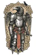 Medieval knight sketch with ravens tattoo design idea