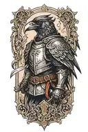 Medieval knight sketch with ravens tattoo design idea