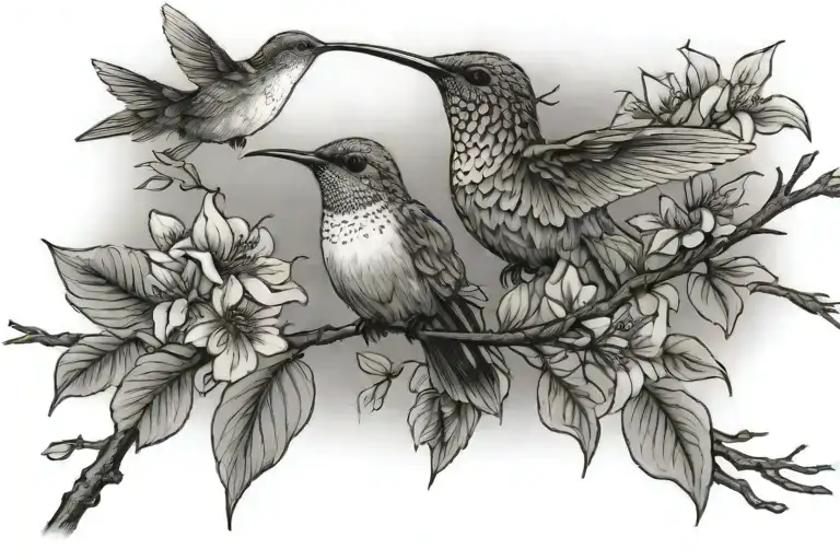 hummingbird and dogwood tree branch tattoo design idea