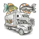18 wheeler and fishing lure surrounded tattoo design idea