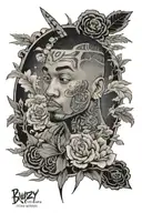 Bugzy malone with quote "the sky is the limit, be inspired is the mindset" tattoo design idea