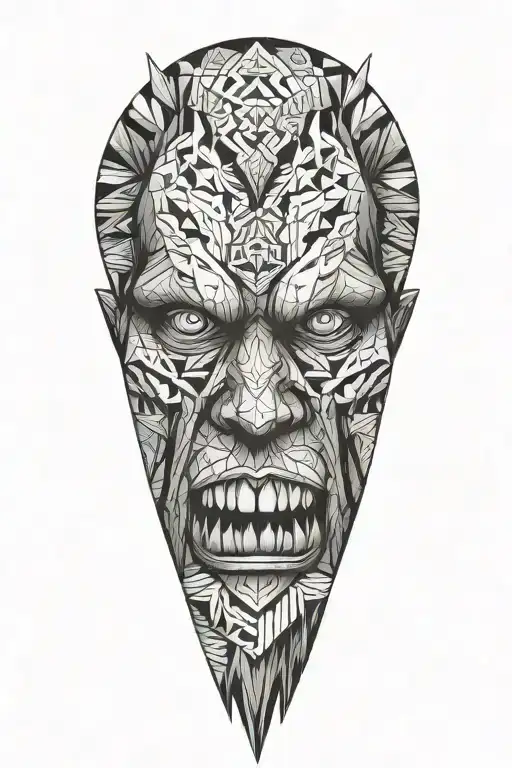 geometric pattern monsters tattoo design idea