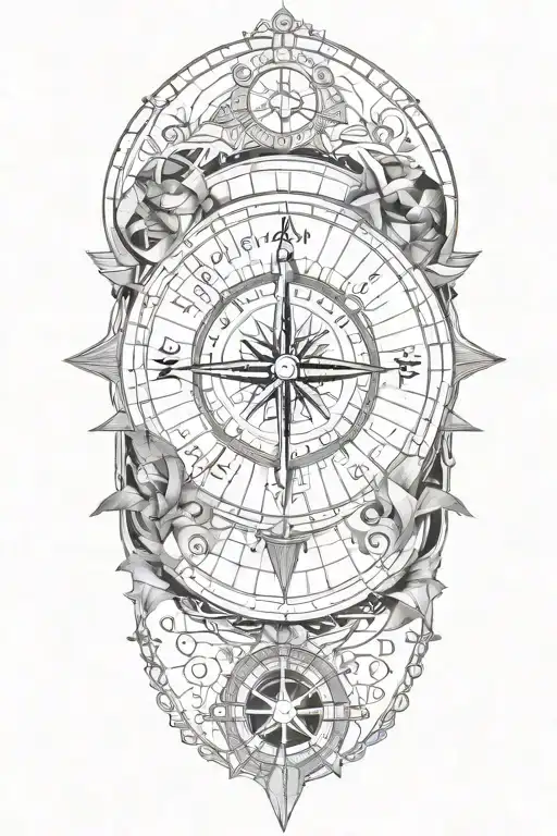 compass surrounded travel landmarks tattoo design idea