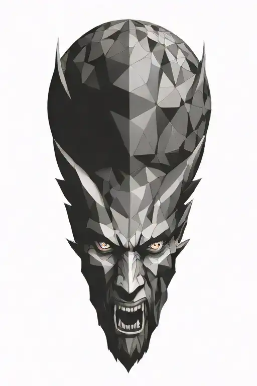 Devil with wings geometric pattern tattoo design idea