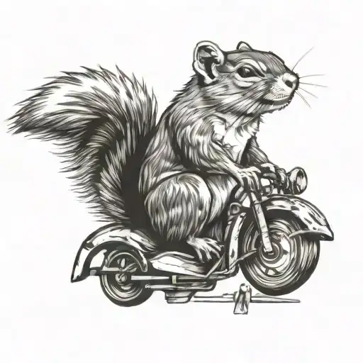 sqirrel , with cigarette , riding on a big worm tattoo design idea