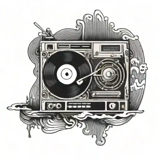 Drum and Bass equalizer waves merging with a turntable tattoo design idea