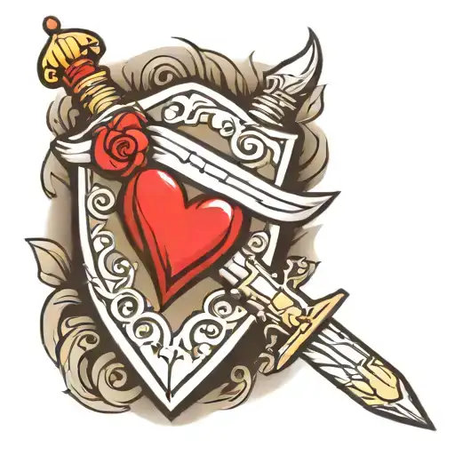 dagger with heart shaped lock tattoo design idea