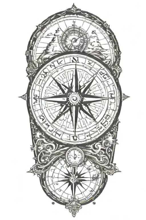 compass surrounded travel landmarks tattoo design idea