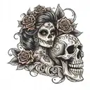 la catrina in love with a skull  tattoo design idea