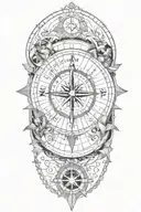 compass surrounded travel landmarks tattoo design idea