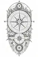 compass surrounded travel landmarks tattoo design idea