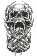 Hands reach out from screaming skull tattoo design idea