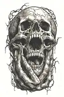 Hands reach out from screaming skull tattoo design idea