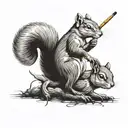 sqirrel , with cigarette , riding on a big worm tattoo design idea