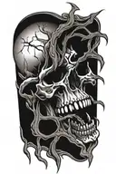 Hands reach out of mouth of screaming skull tattoo design idea
