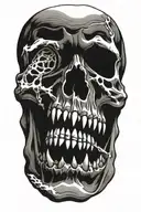 Hands reach out of mouth of screaming skull tattoo design idea