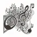 music notes, communist revolution, minimal, thin lines, kadinsky tattoo design idea